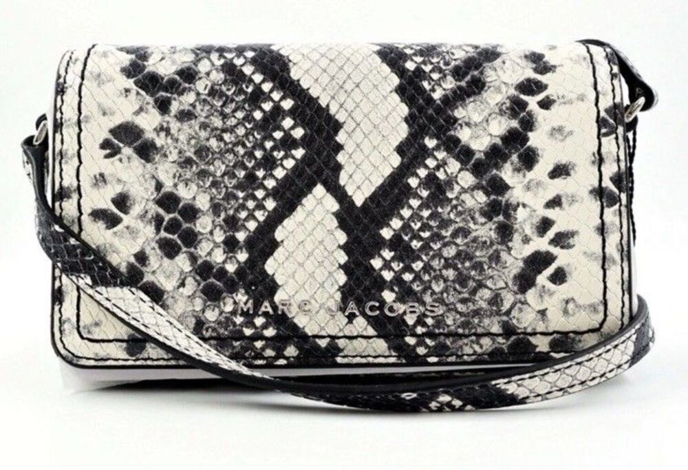 $215 NEW Marc Jacobs Monochrome Snake Print Crossbody Bag Leather Black White